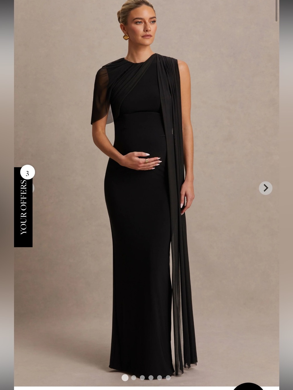Club L London -AMELISE
Black High-Neck Maternity Maxi Dress With Mesh-Cape Sleev